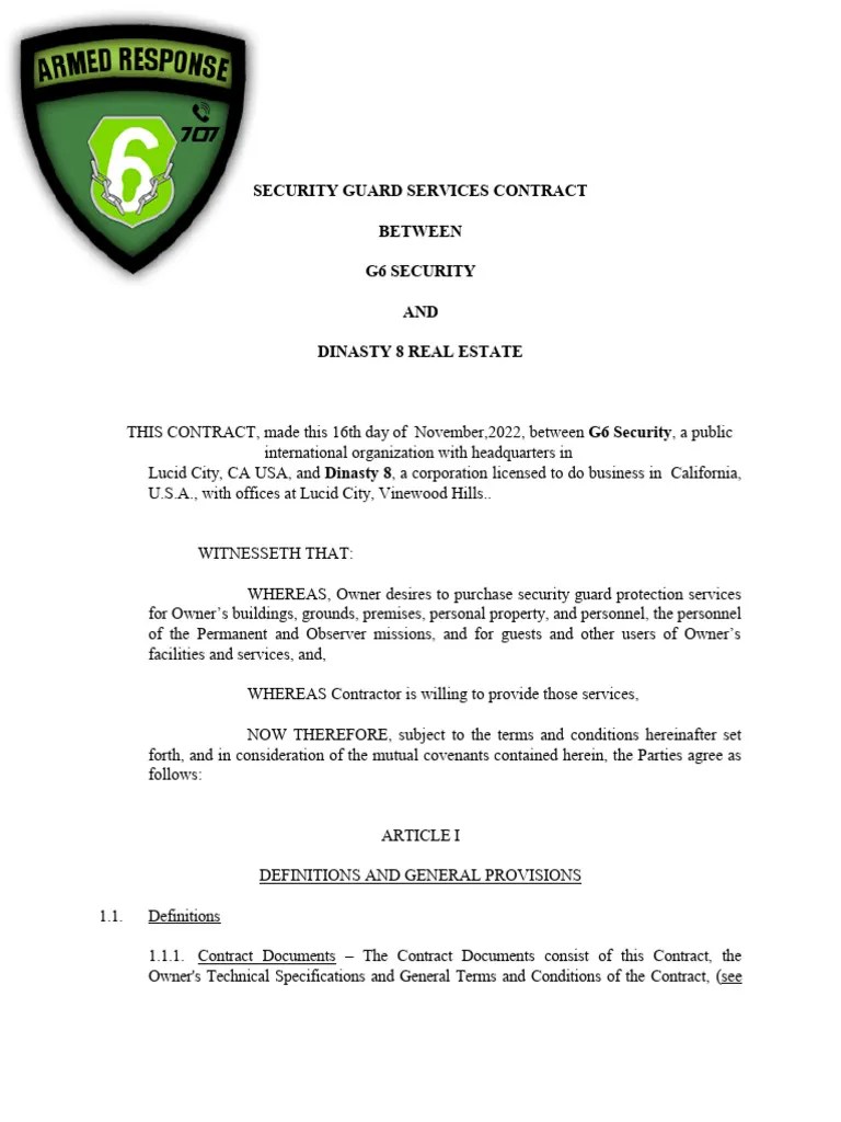 Security Guard Services Contract Sample | PDF | Contractual Term ...