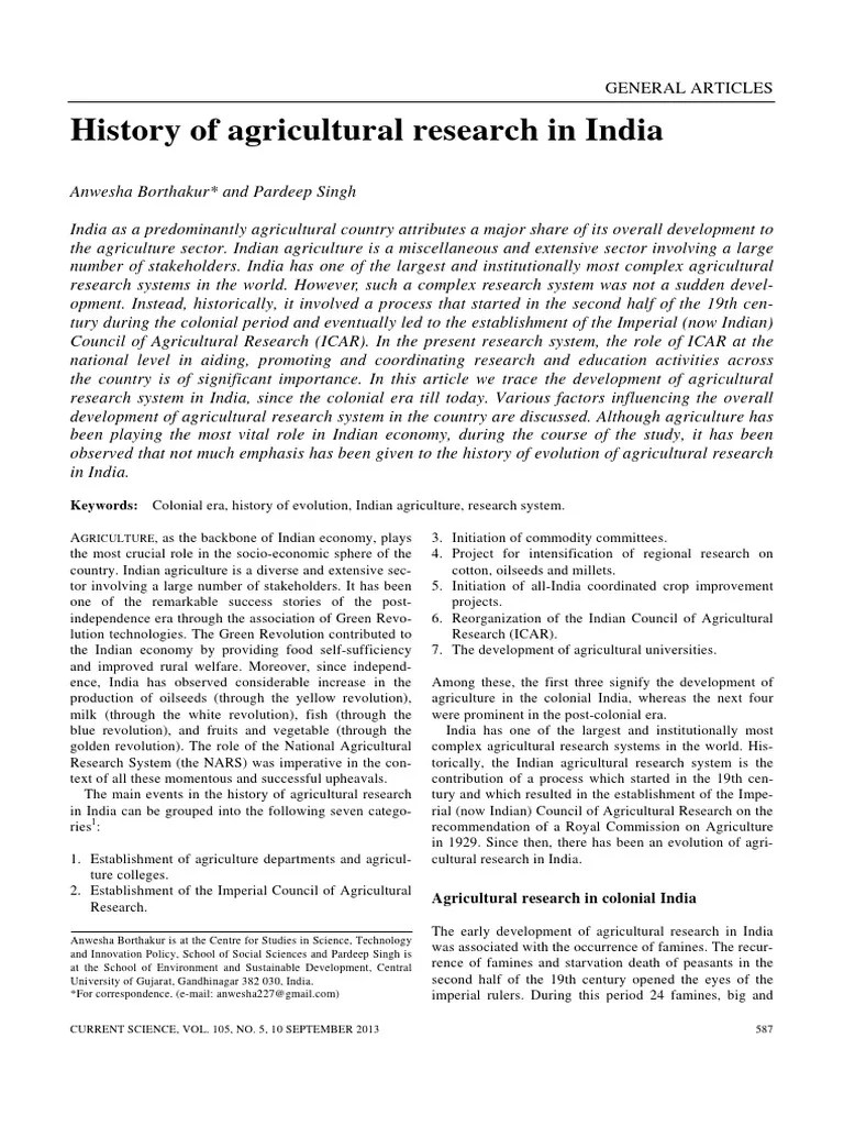 History Of Agriculture Research In India | Download Free PDF ...