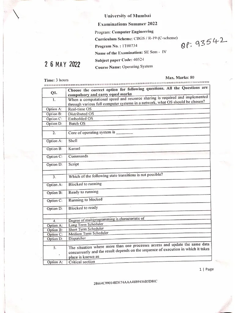 Operating System Solved Question Paper_2 | PDF