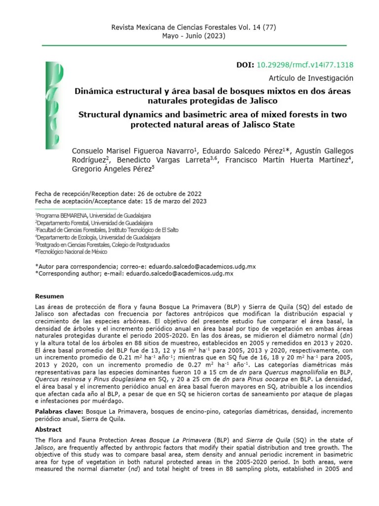 Dinámica Estructural Y Área Basal De Bosques Mixtos En Dos Áreas Naturales Protegidas De Jalisco ...