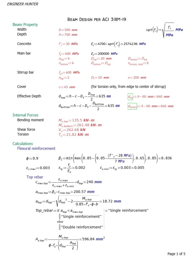 Beam Design Per ACI318M_19 | PDF | Building Technology | Reinforced ...