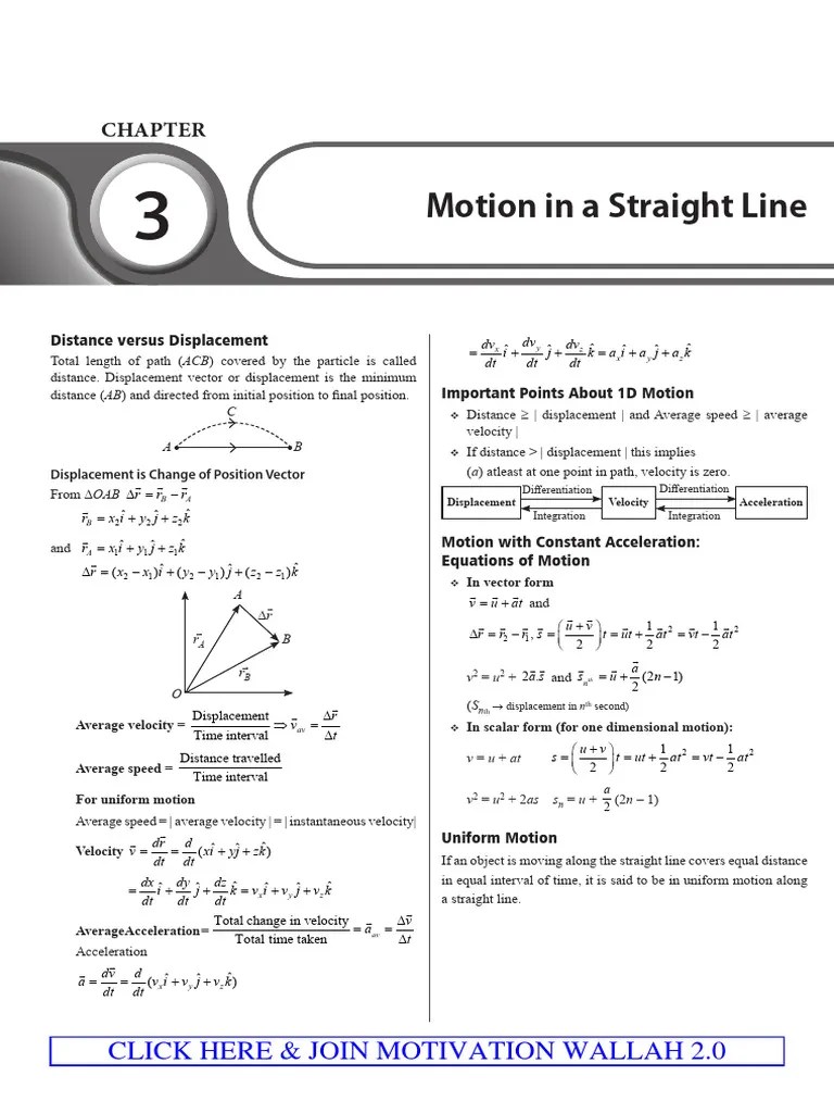 Motion In A Straight Line Short Notes Prayas JEE 2 0 2024 | PDF ...