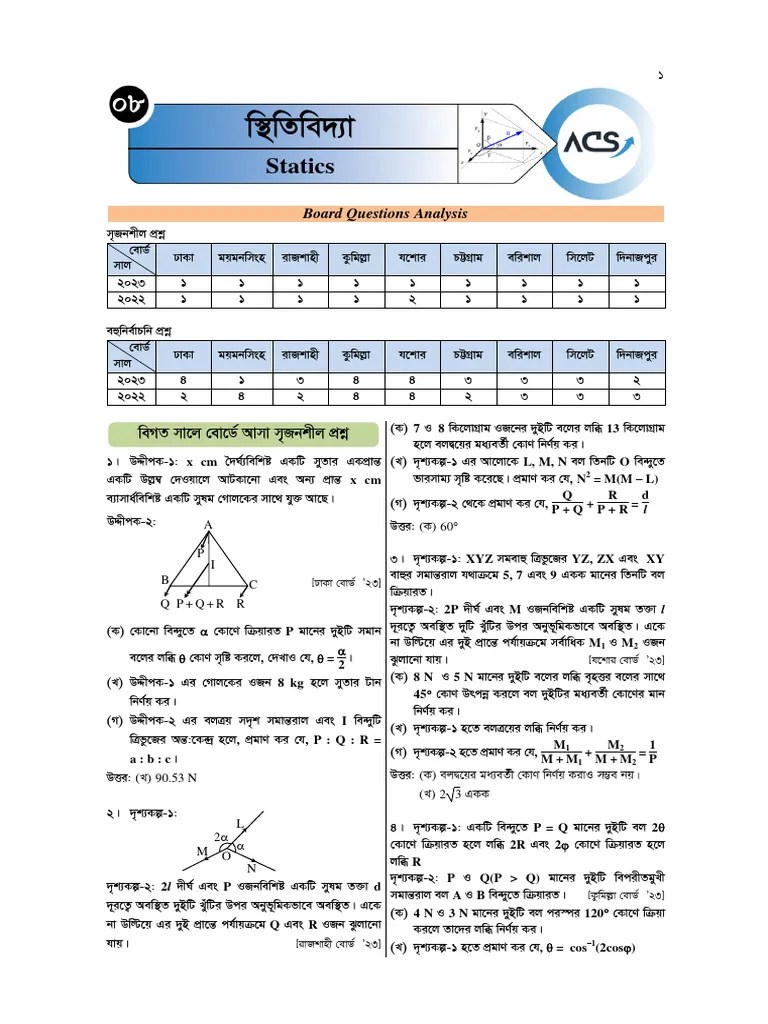 Statics Practice Sheet HSC FRB 24 | PDF