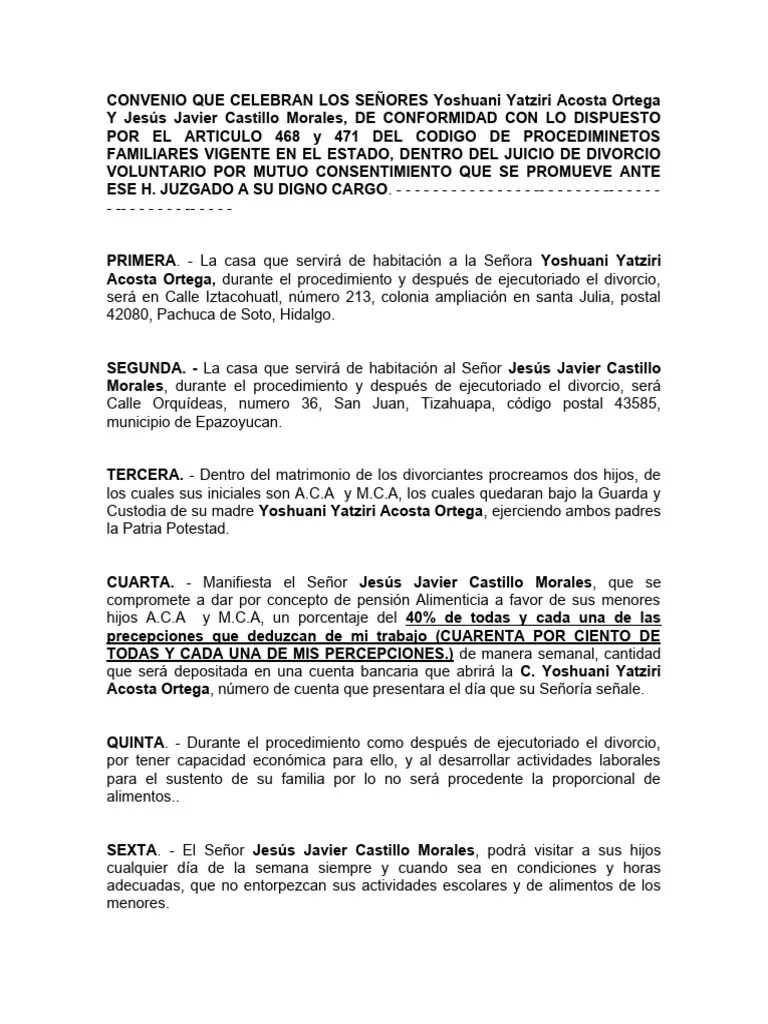 Convenio De Divorcio | PDF | Divorcio | Matrimonio