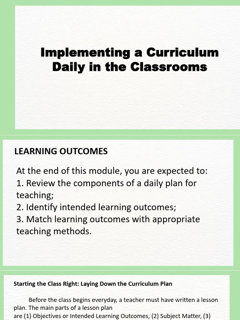 Lesson 11. Implementing A Curriculum Daily In A Classroom | PDF ...