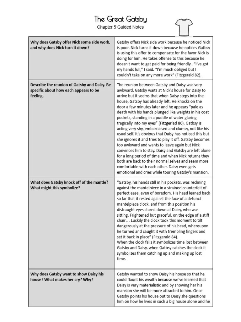 Lydia Mantzekis - Chapter 5 Guided Reading Notes | PDF | The Great Gatsby