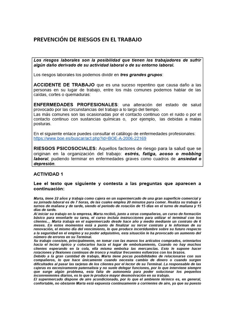 PREVENCIÓN DE RIESGOS EN EL TRABAJO (1) | PDF