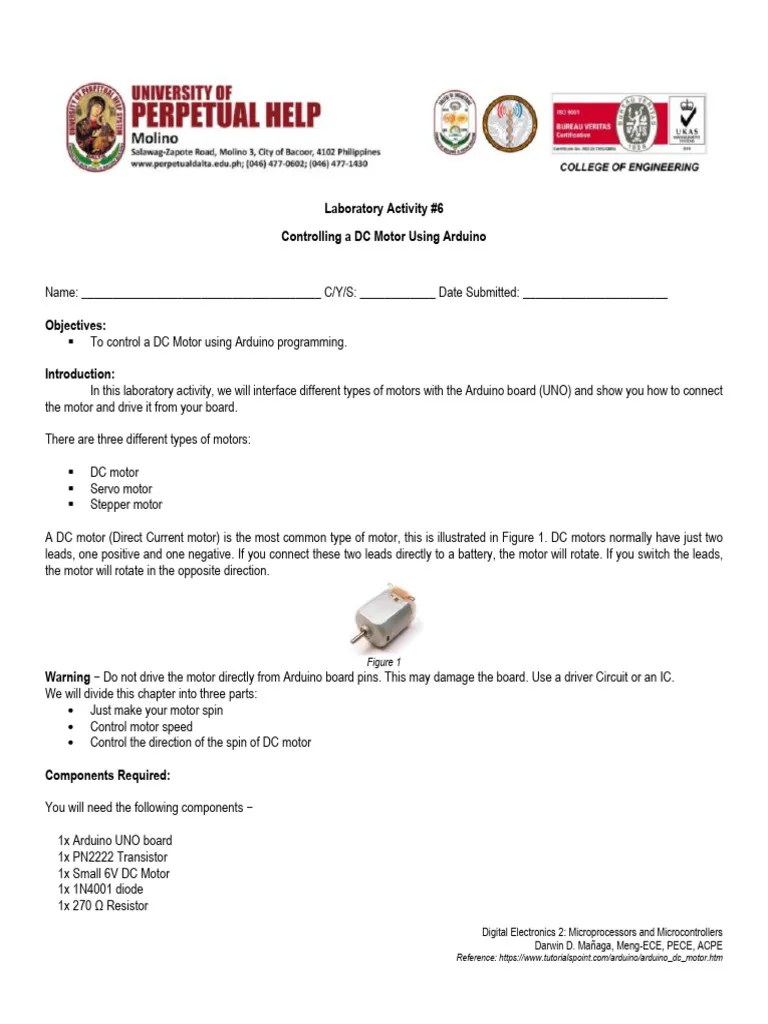 Lab05_Controlling A DC Motor Using Arduino | PDF | Arduino | Electronic ...