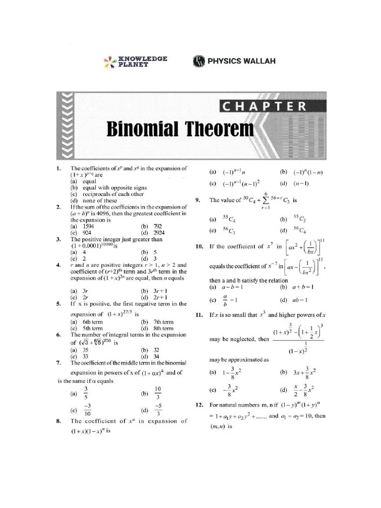 Binomial Theorem Homework | PDF