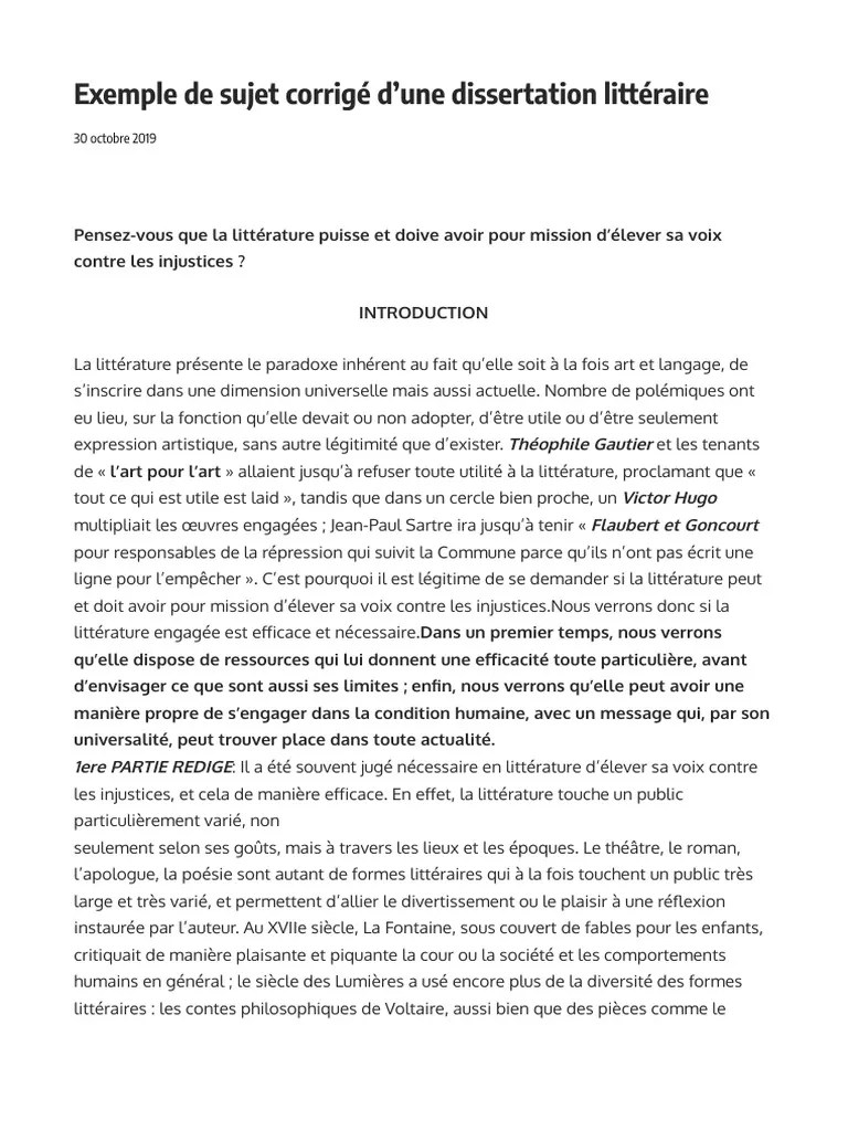 Exemple De Sujet Corrigé D'une Dissertation Littéraire - SAMABAC | PDF