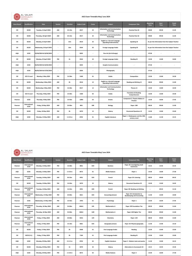Centre Timetable IGCSE - May_ Jun 24 | PDF | Qualifications | Student ...