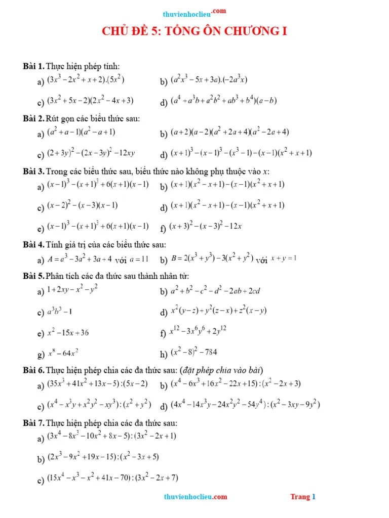 GA Day Them Toan 8 Chu De 5 On Chuong Phep Nhan Va Phep Chia Da Thuc. | PDF