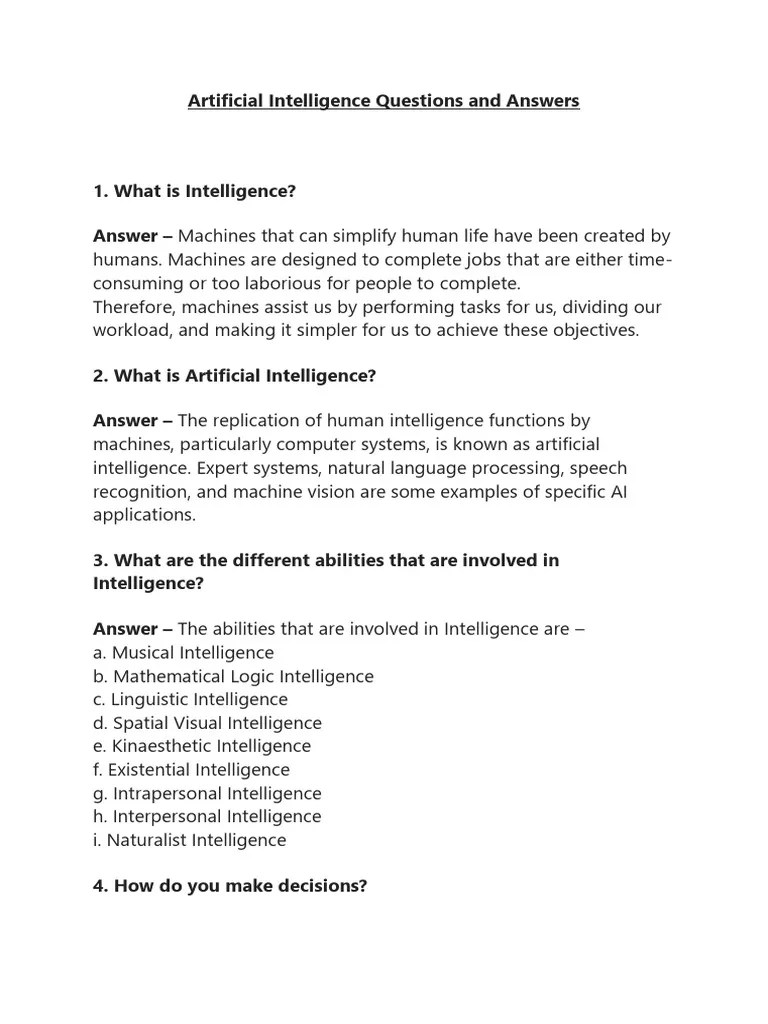 Artificial Intelligence Class 10 Questions And Answers | Download Free ...