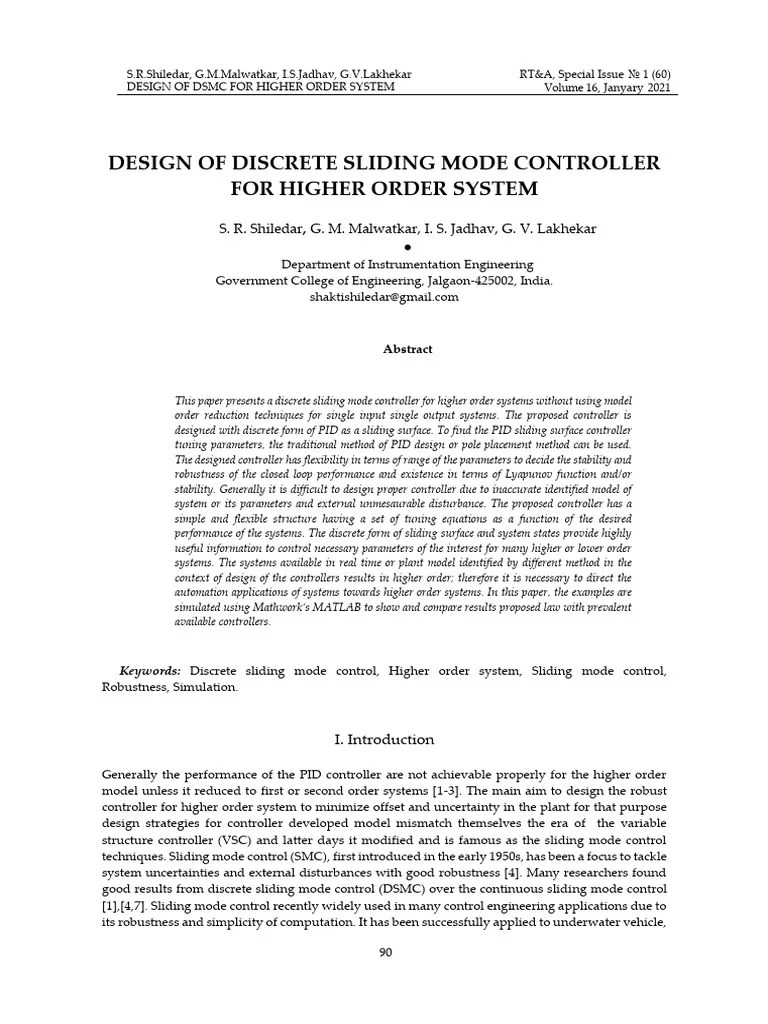 Design Of Discrete Sliding Mode Controller For Higher Order System ...