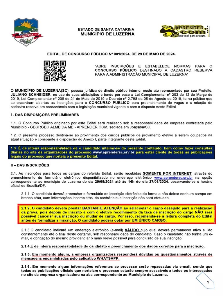 Edital De Concurso Publico 001 2024 1 | PDF
