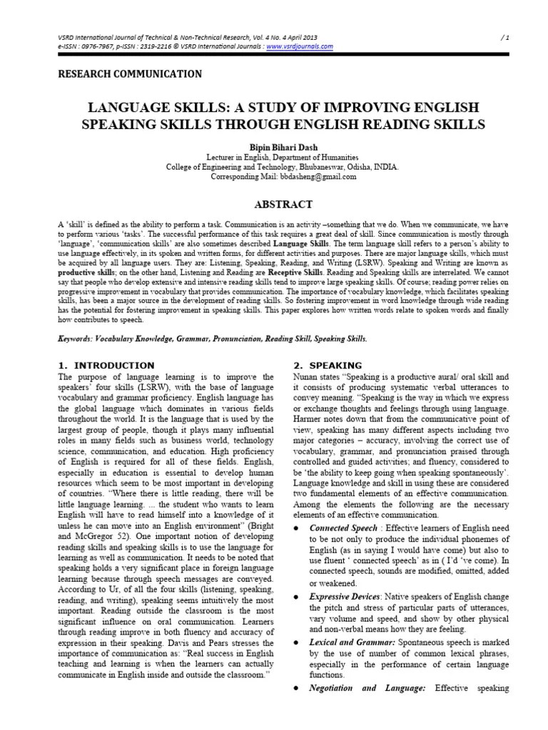 Language Skills: A Study Of Improving English Speaking Skills Through ...