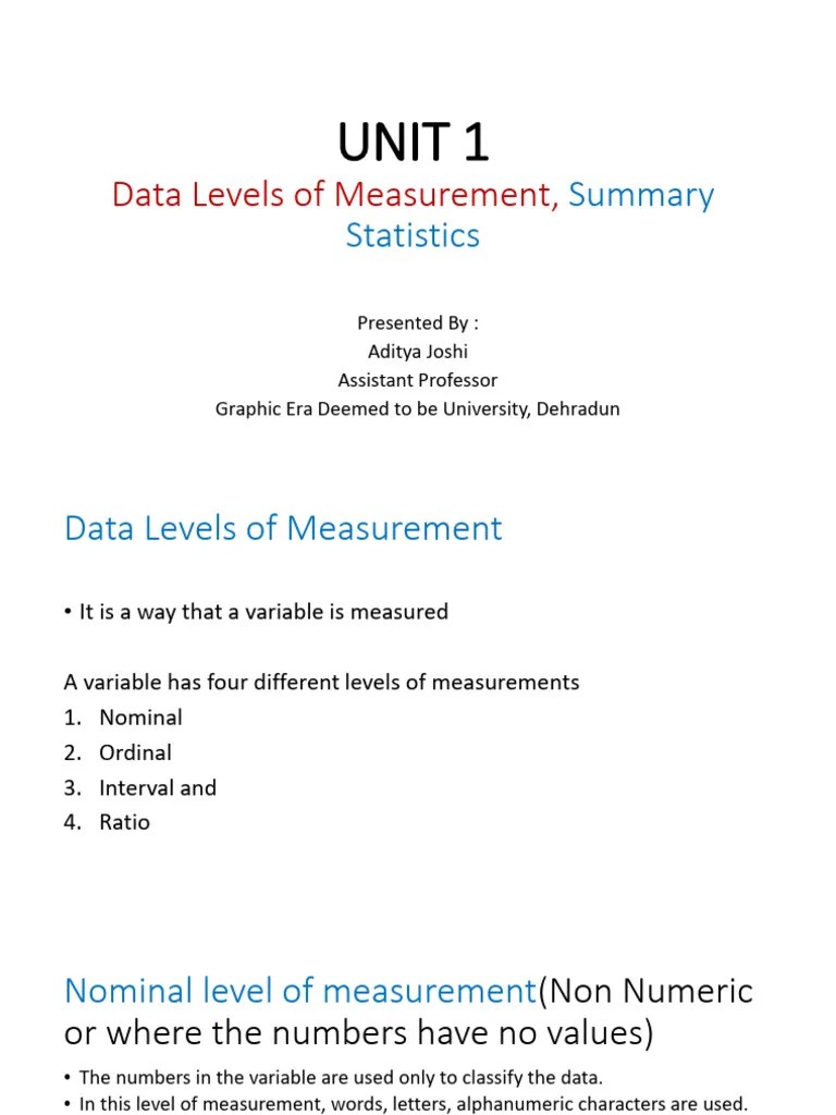 Data Levels Of Measurement, SummaryStatistics_3 | PDF | Mean | Level Of ...