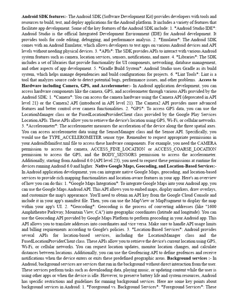 Android SDK Features | PDF | Android (Operating System) | Mobile App