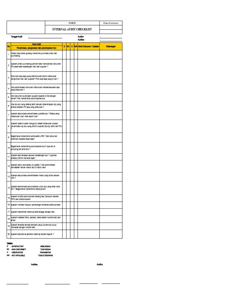 Gudang Acc - Checklist Audit Internal | PDF