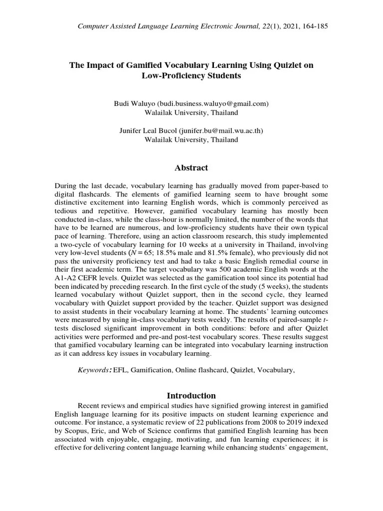 The Impact Of Gamified Vocabulary Learning Using Quizlet | PDF ...