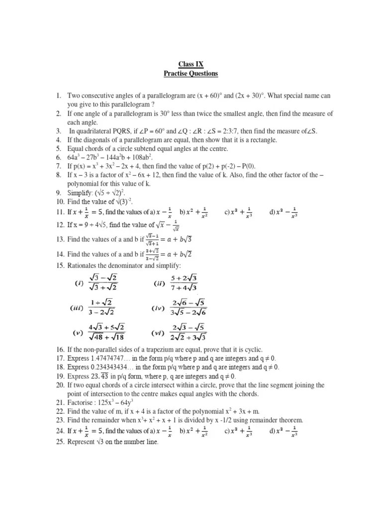 Practise Questions | PDF | Factorization | Geometry