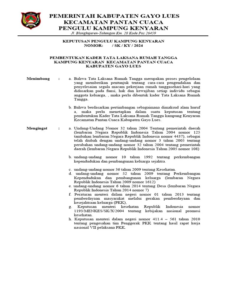 Kader-Tata Laksana Rumah Tangga | PDF