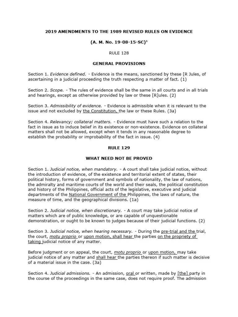 2019 Amendments To The 1989 Revised Rules On Evidence | Download Free ...