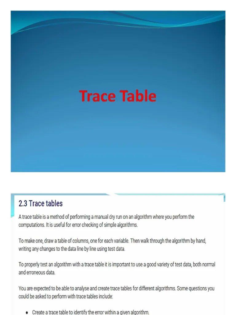 Trace Table Assignment | PDF