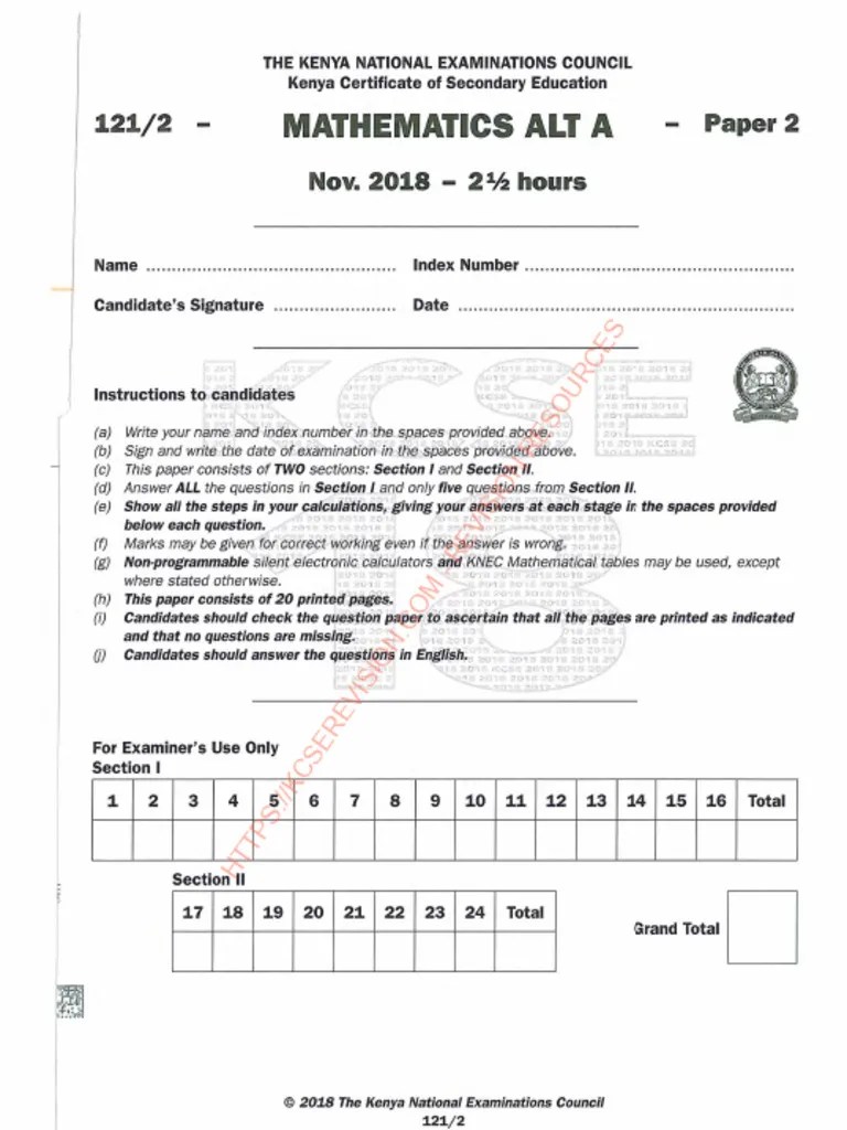 2018 Kcse Knec Mathematics Alt A Pp2.Textmark | PDF