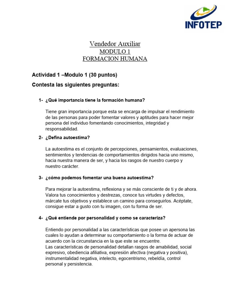 Actividad 1 Modulo 1 Formacion Humana | PDF | Autoestima | Sicología