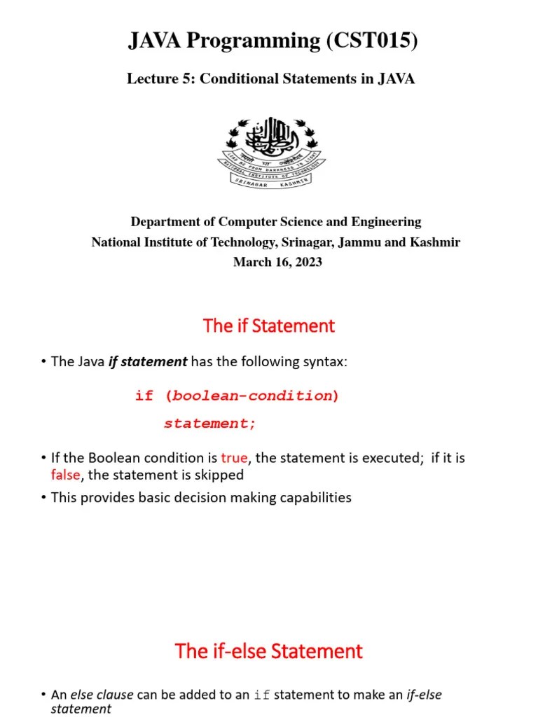 Lecture 5 Conditional Statements In JAVA | PDF | Computer Programming ...