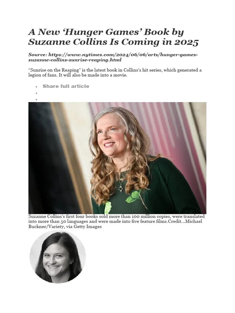 3 A New Hunger Games' Book By Suzanne Collins Is Coming In 2025 | PDF ...