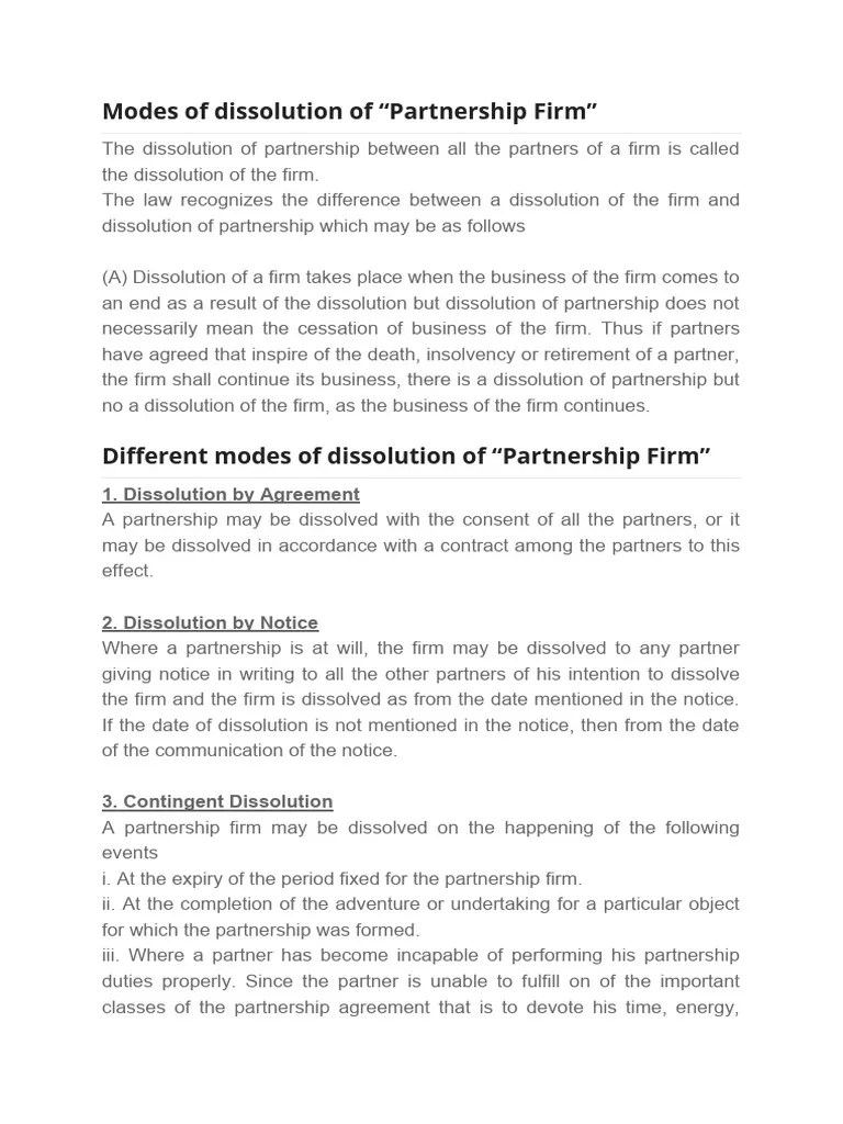Modes Of Dissolution Of Partnership | PDF | Partnership | Business