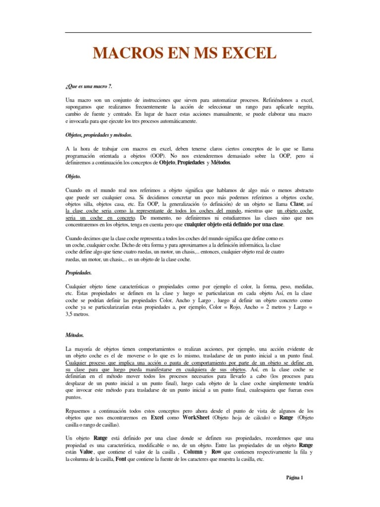 VBA_Excel | Descargar Gratis PDF | Objeto (informática) | Básico