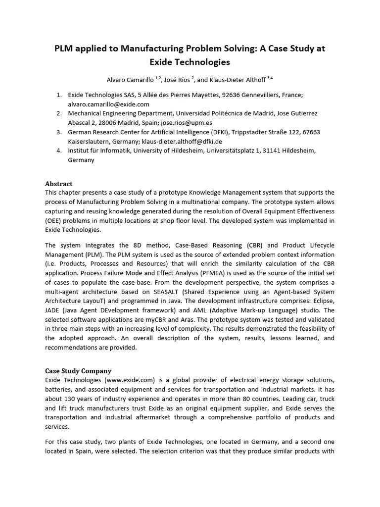 PLM Applied To Manufacturing Problem Solving: A Case Study At Exide Technologies | PDF | Product ...