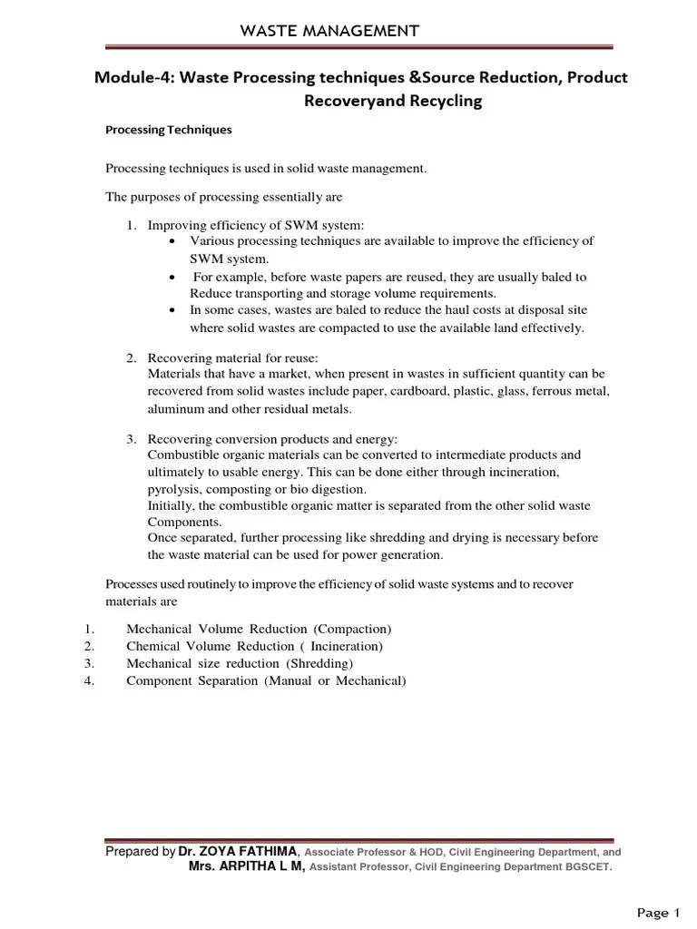 Module-4-Waste Processing Techniques &source Reduction, Product ...