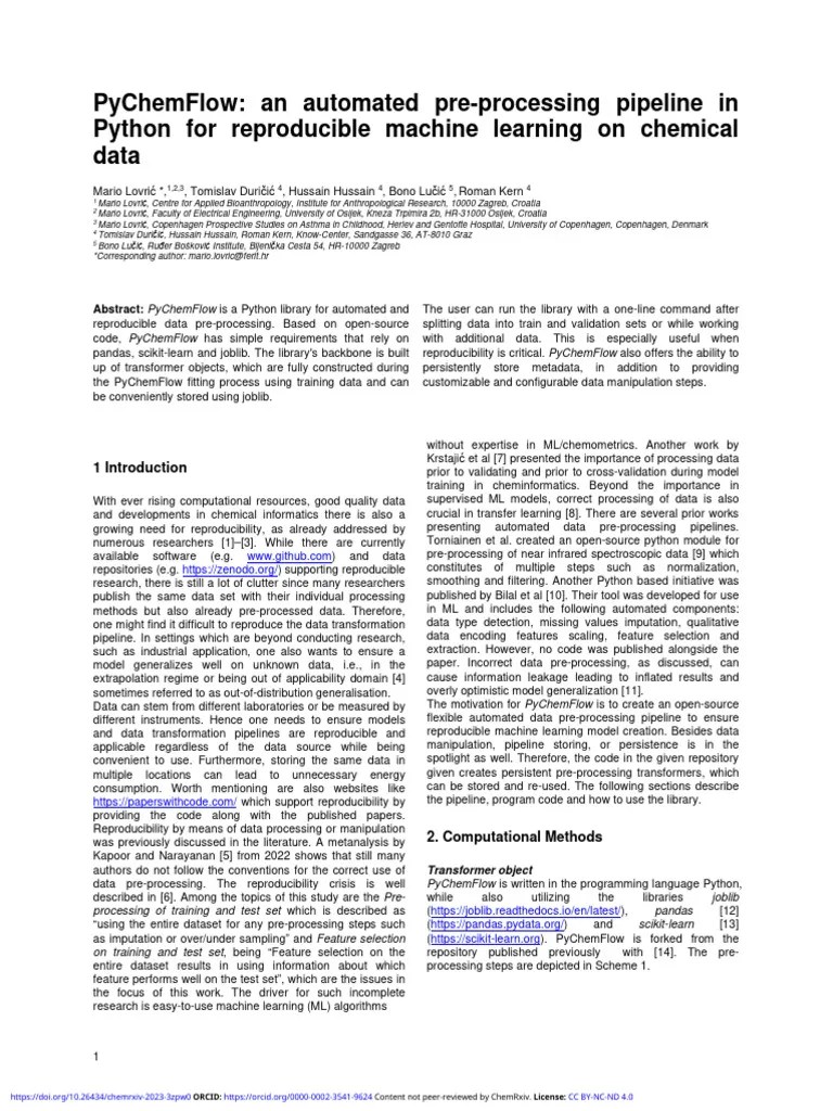 Py Chem Flow An Automated Pre Processing Pipeline In Python For Reproducible Machine Learning On ...