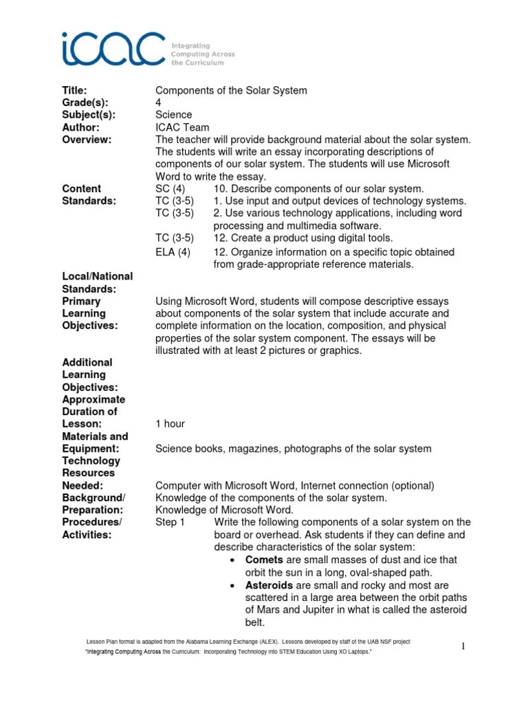Components Of The Solar System | PDF | Planets | Solar System