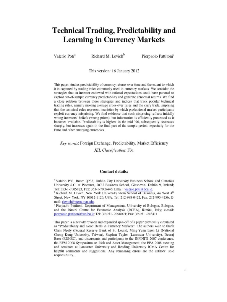 Technical Trading, Predictability And Learning In Currency Markets ...