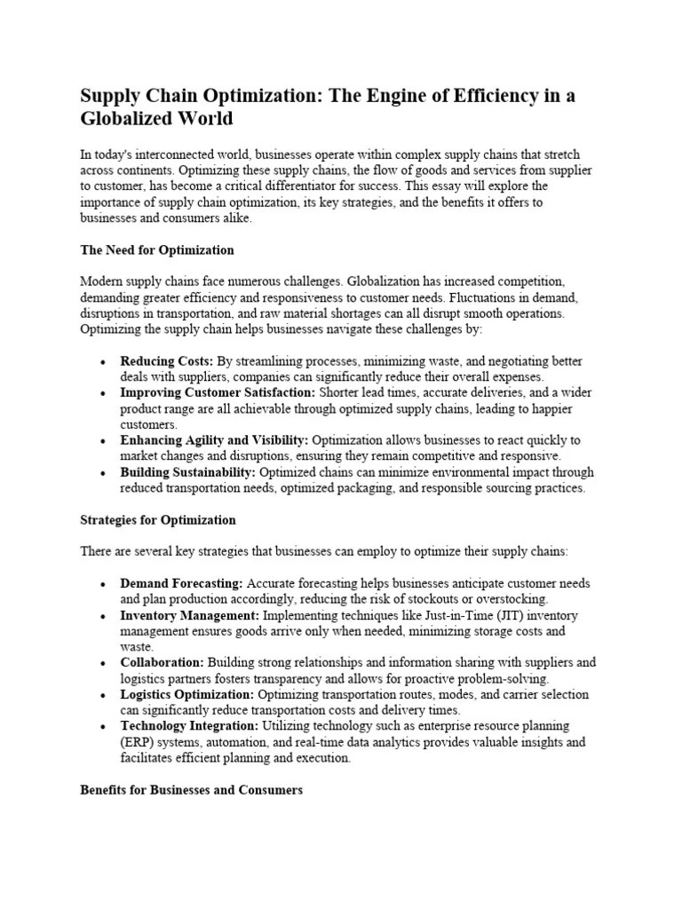 Supply Chain Optimisation | PDF | Supply Chain | Logistics