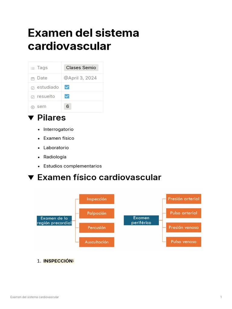 Examen Del Sistema Cardiovascular | PDF | Corazón | Sistema Circulatorio