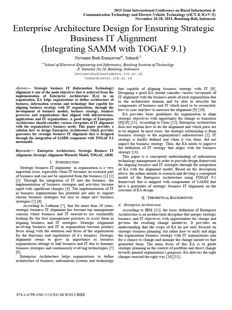 Enterprise Architecture Design For Ensuring Strategic Business IT Alignment (Integrating SAMM ...