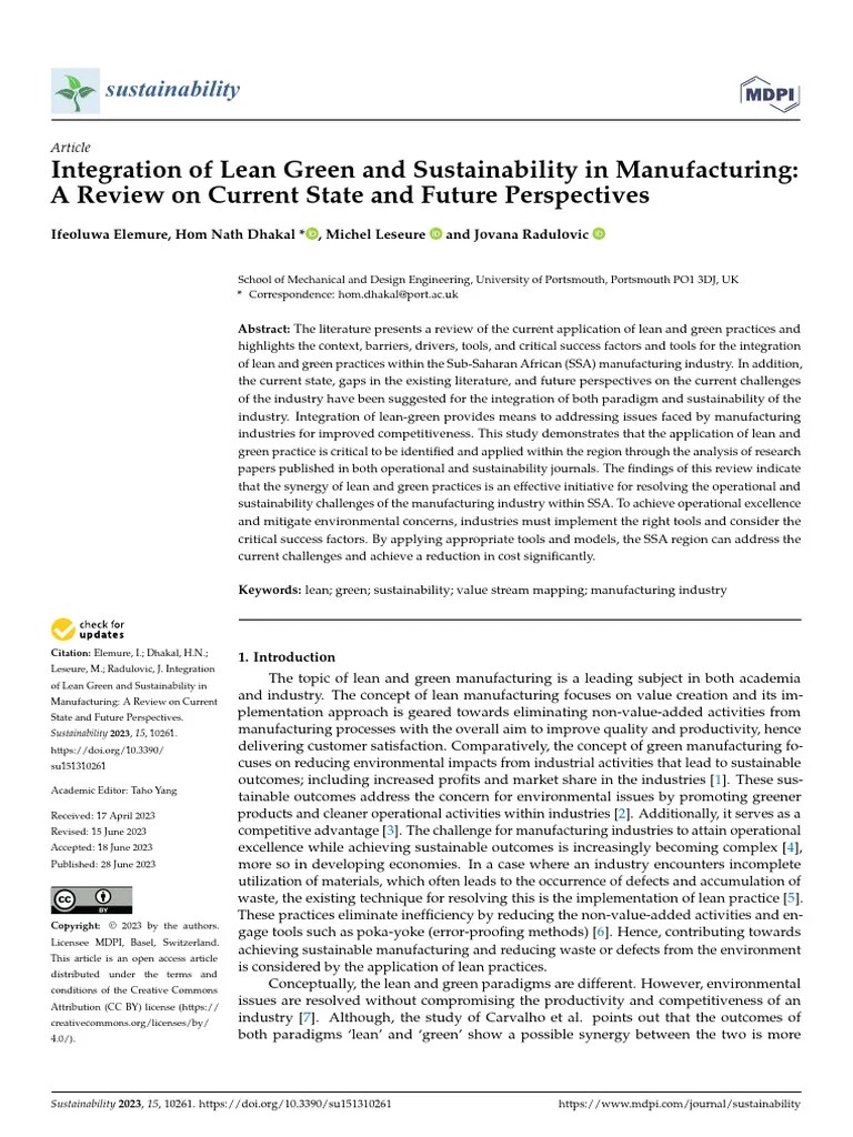 Integration Of Lean Green And Sustainability In Manufacturing | PDF | Municipal Solid Waste ...