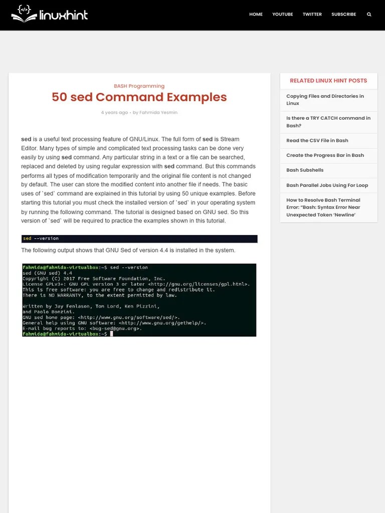 50 Sed Command Examples | PDF | Php | Computer File