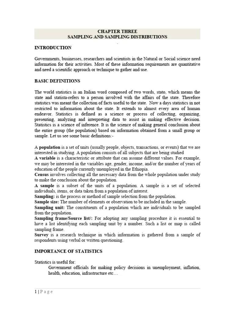 Chapter III- Business Statistics | Download Free PDF | Sampling (Statistics) | Standard Error
