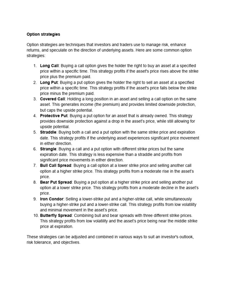 Option Strategies | PDF | Option (Finance) | Put Option