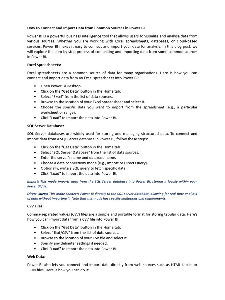 How To Connect And Import Data From Common Sources In Power BI | PDF ...