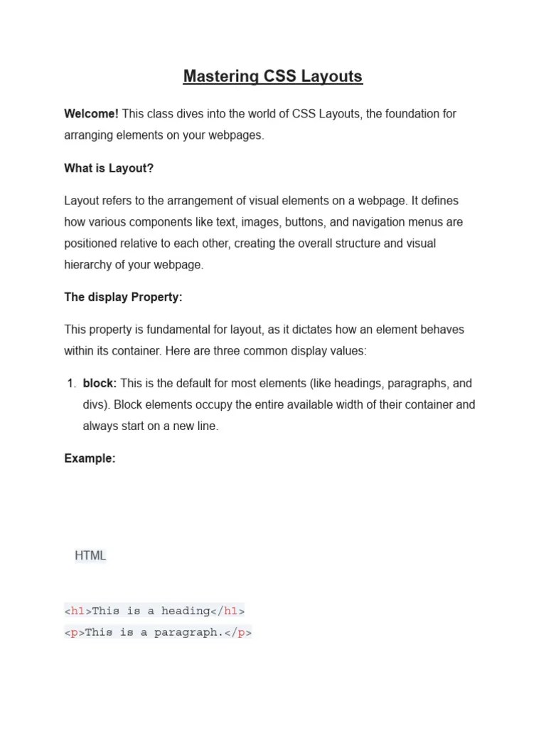 CSS Layout | Download Free PDF | Html Element | Page Layout