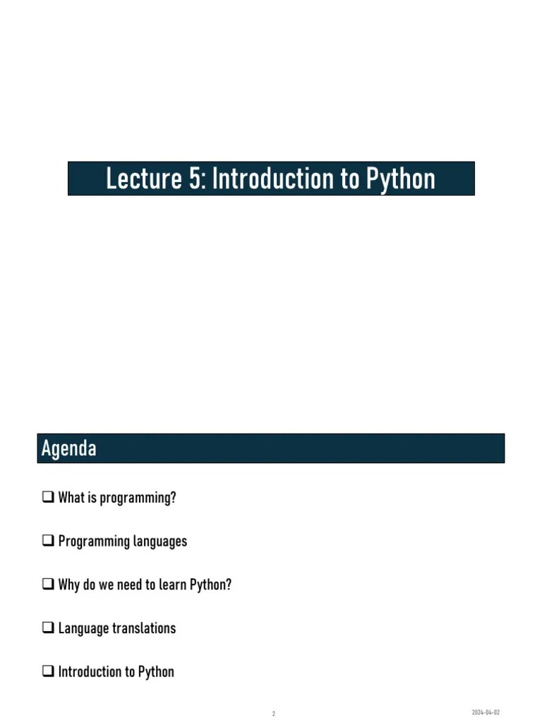 Lecture 5. Introduction To Python | PDF | Python (Programming Language ...