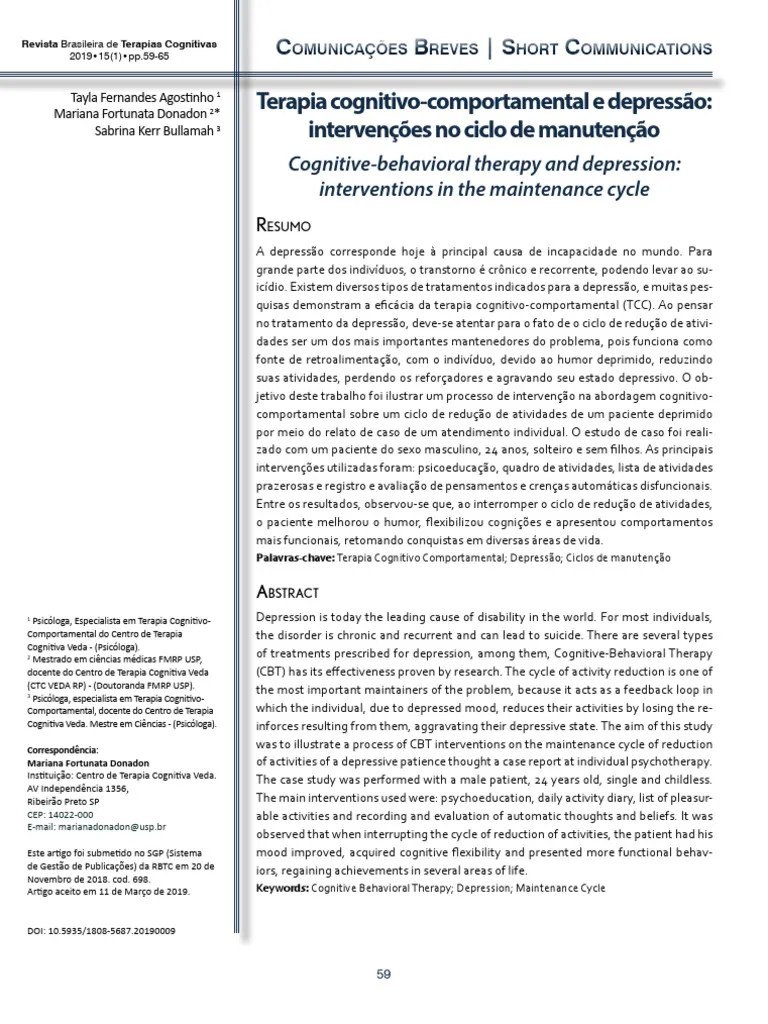 Terapia Cognitivo-Comportamental E Depressão - Intervenções No Ciclo De Manutenção | Download ...